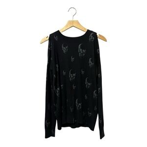 Aqua Skull Cold Shoulder Sweater Size Large